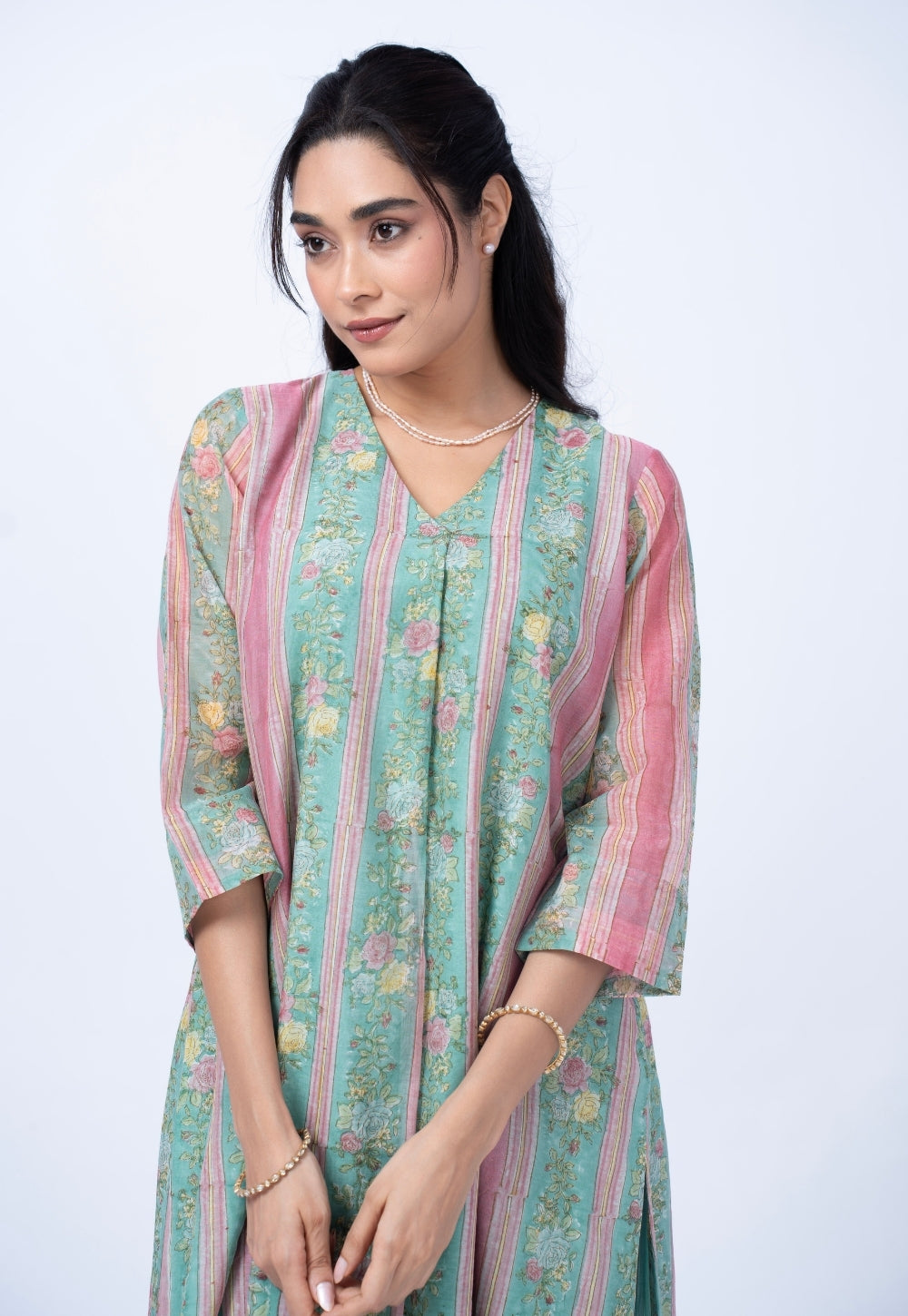 Raila Blue Sanganeri Chanderi Silk Straight Kurta