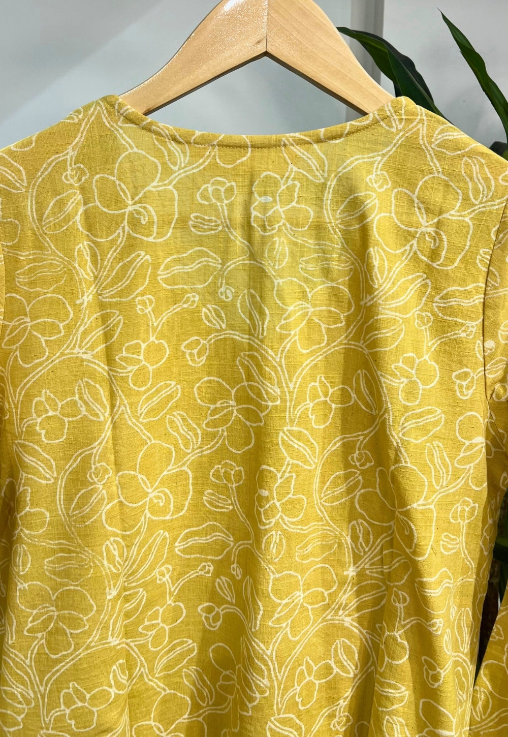 Aarti Mustard Hand Block Print Slub Cotton A Line Kurta with Hand Embroidery