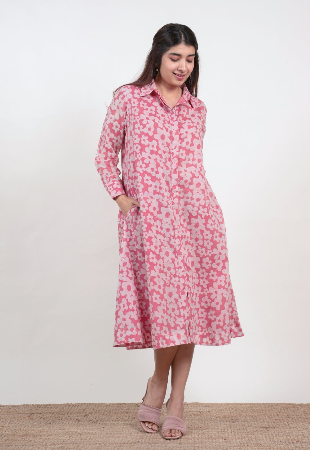 Samia Pink Batik MulMul A Line Dress