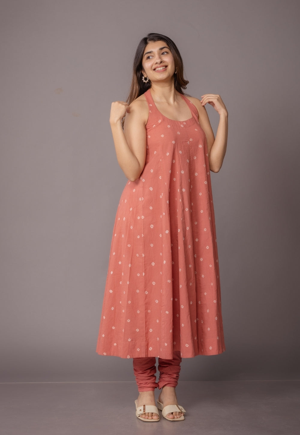 Tia Pink Bandhani Cotton Kali Kurta