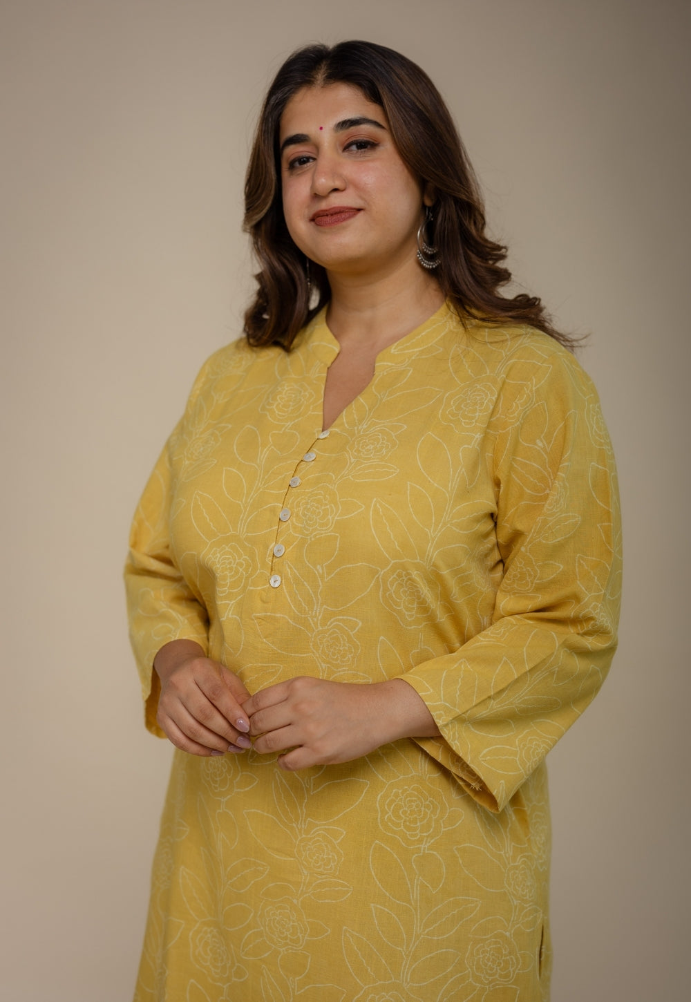 Afira Yellow Hand Block Print Slub Cotton Straight Kurta