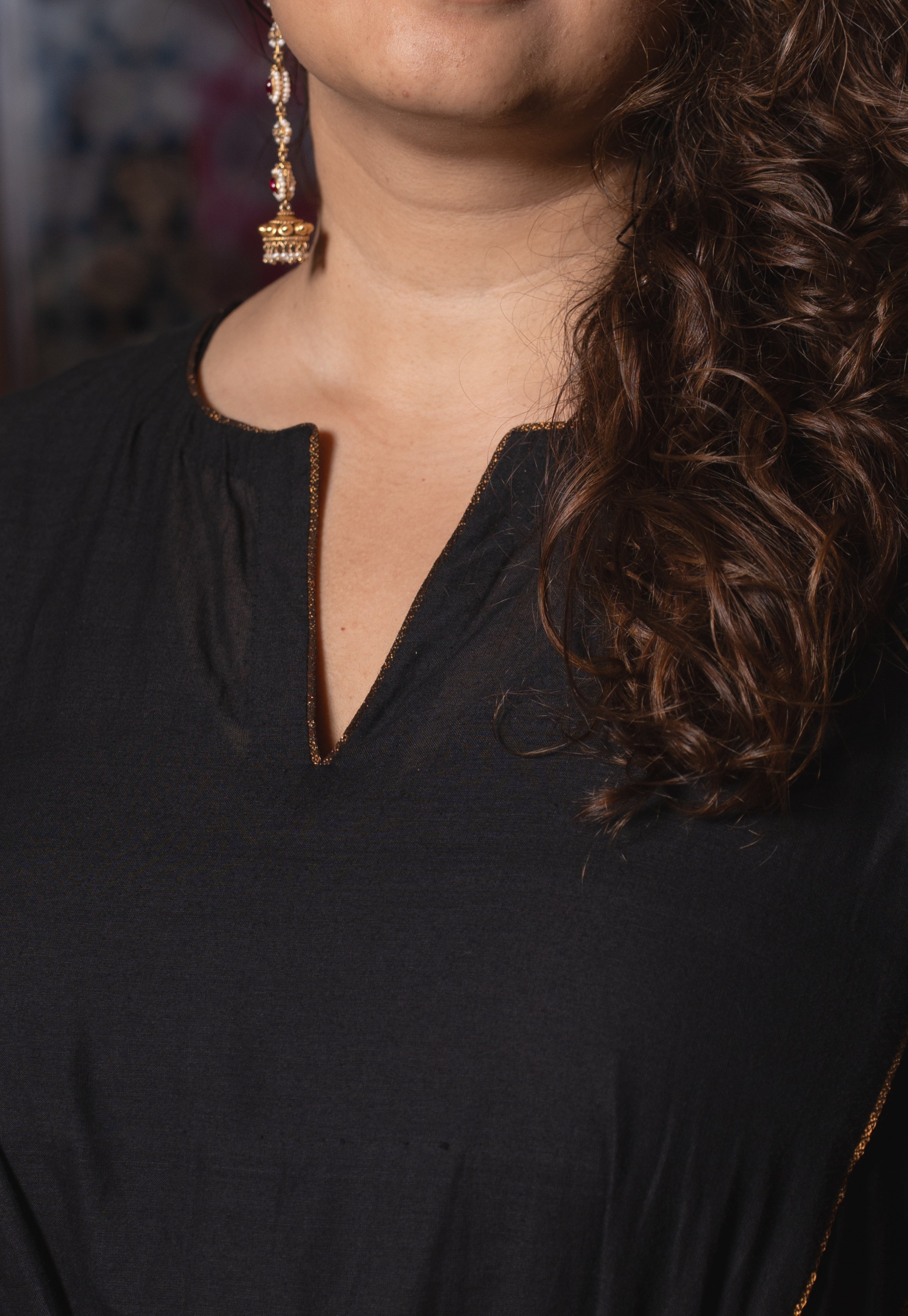 Nyra Black Mangalgiri Cotton Jhabbha Kali Kurta with Nizam Border