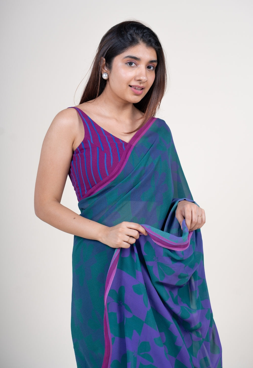 Ushika Purple Georgette Printed Saree