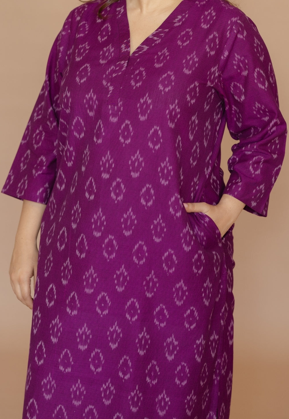 Avika Purple Handloom Ikkat Cotton Straight Kurta Set (Set of 2)