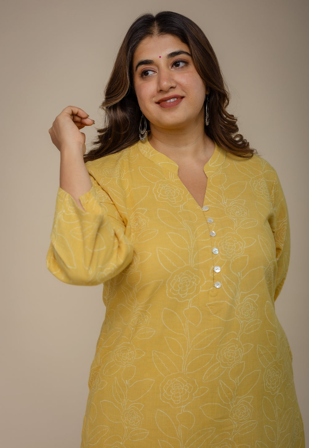 Afira Yellow Hand Block Print Slub Cotton Straight Kurta