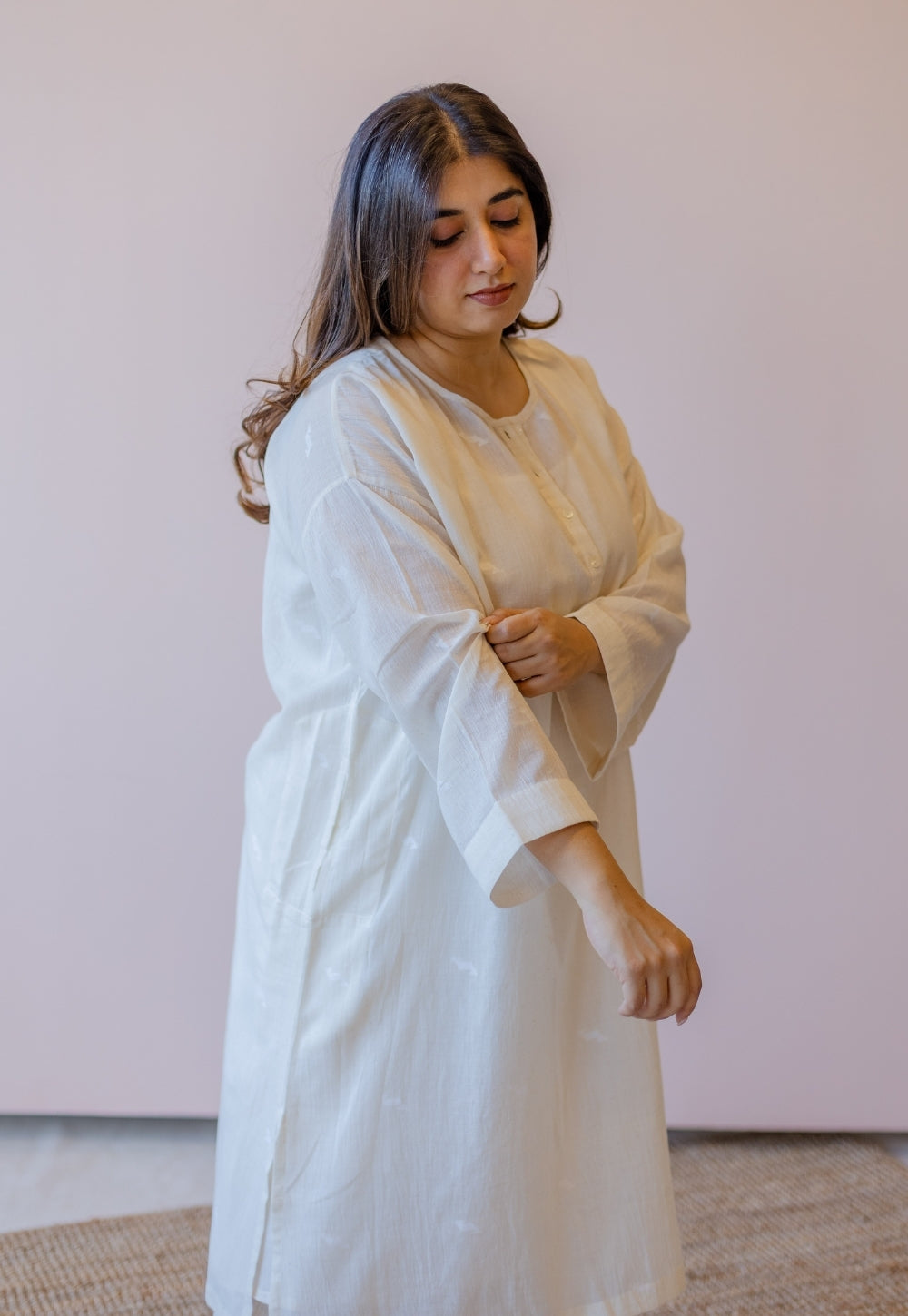 Naina Off White Jamdani Handloom Cotton Anti-Fit Kurta