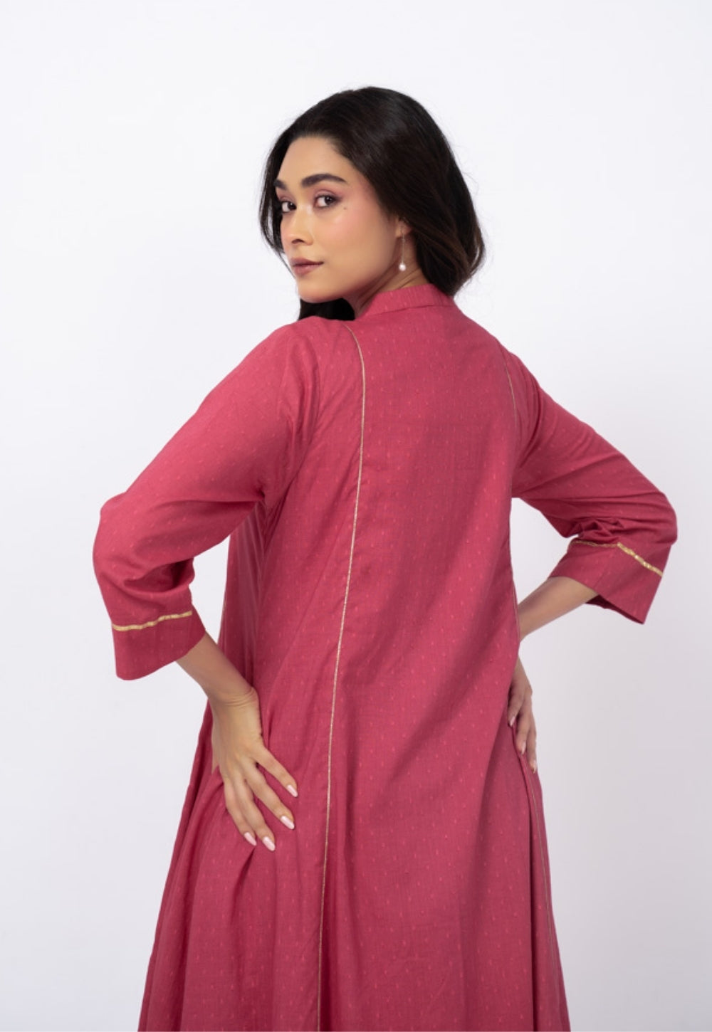 Huma Pink Solid Cotton Kali Kurta Suit Set with Solid Dupatta (Set of 3)