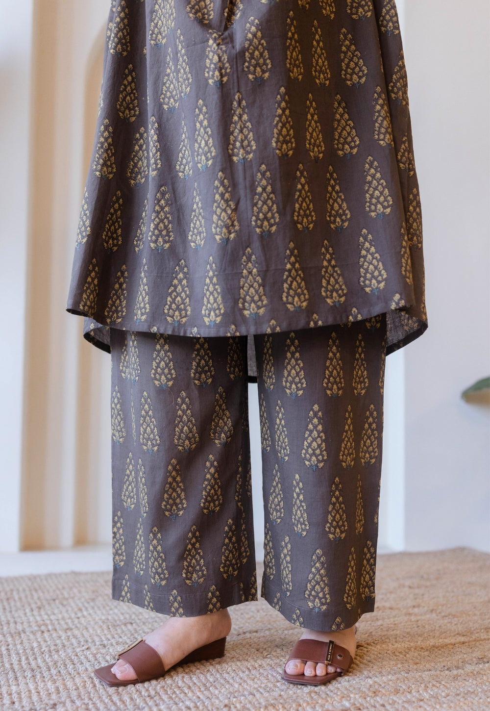 Yashi Brown Ajrakh Cotton Straight Pant