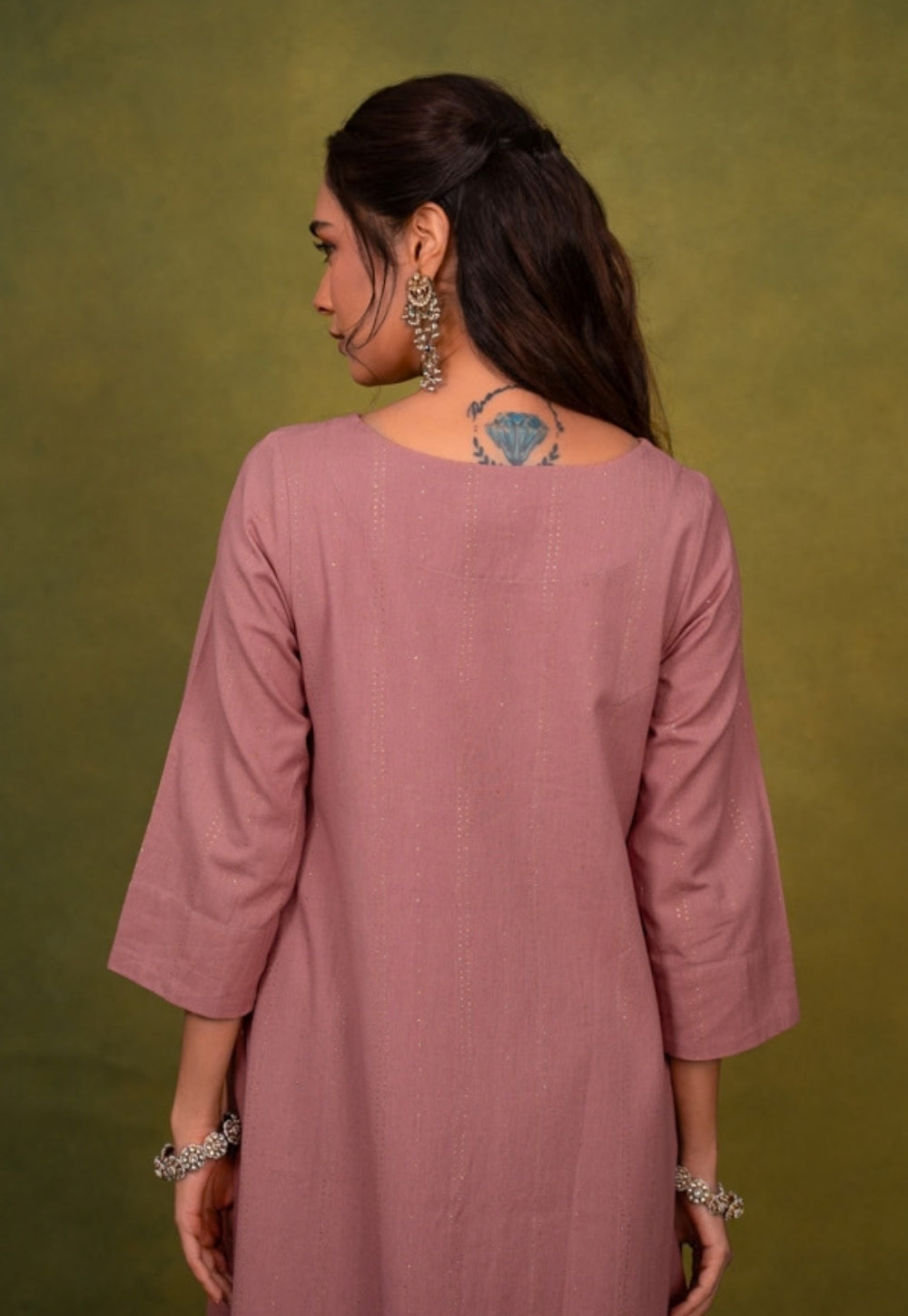 Eram Pink Rogan Handblock Printed Cotton Kali Kurta Suit Set (Set of 3)