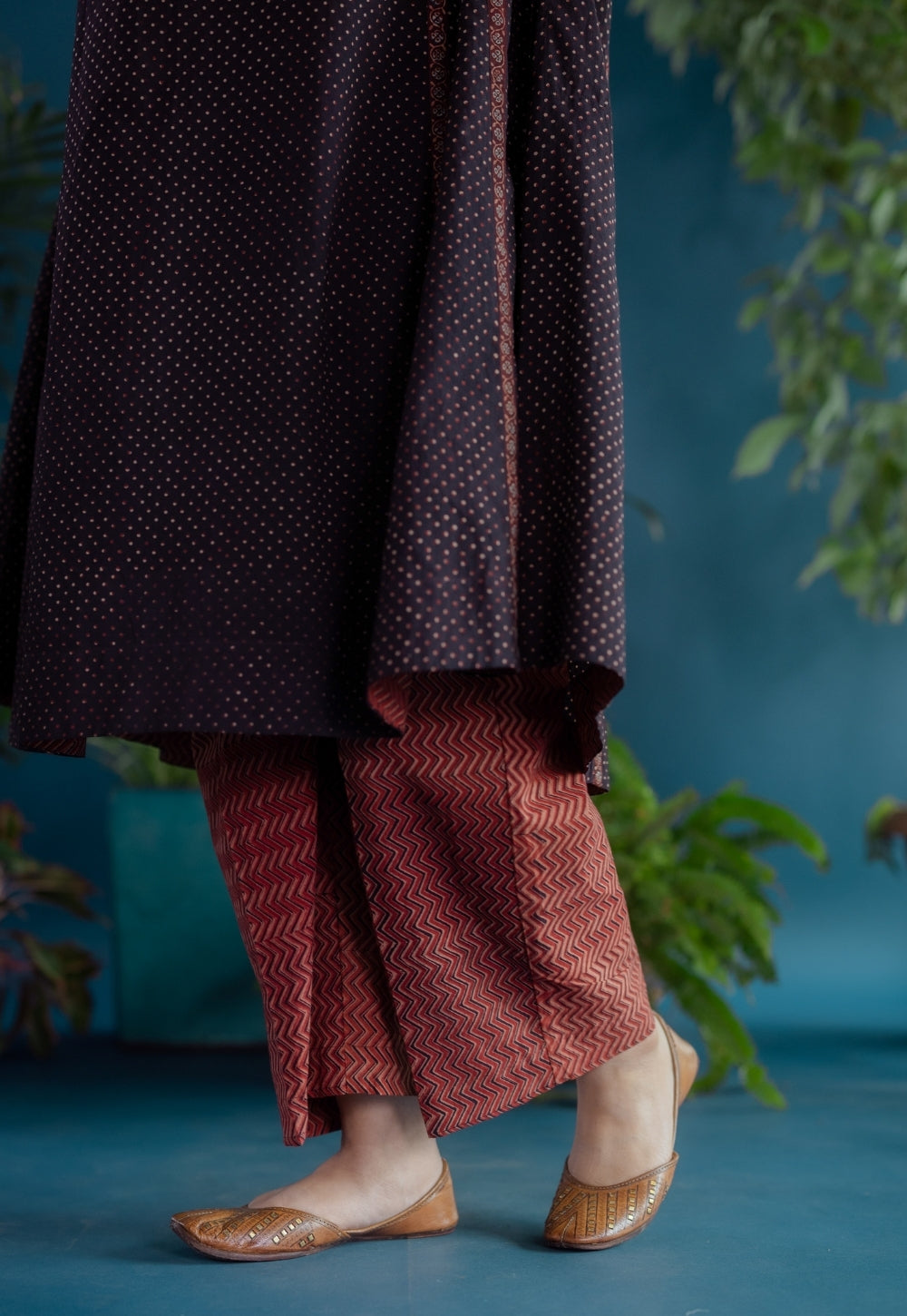 Yashi Red Chevron Ajrakh Cotton Straight Pant
