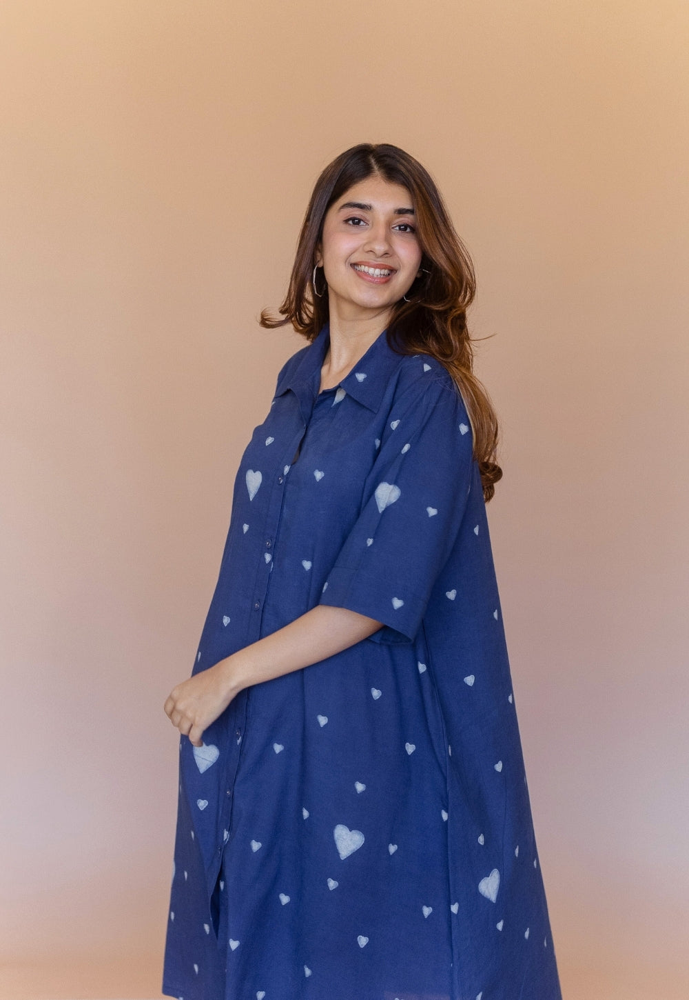 Mahima Blue Dabu Cotton A Line Dress