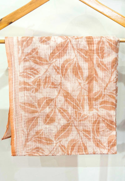 Orange Leaf Hand Block Print Kota Doria Cotton Dupatta