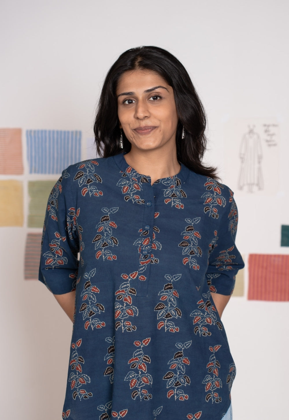 Ruby Blue Ajrakh Cotton A Line Short Top