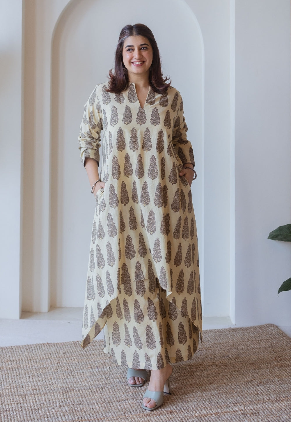 Norah Beige Ajrakh Cotton Palazzo