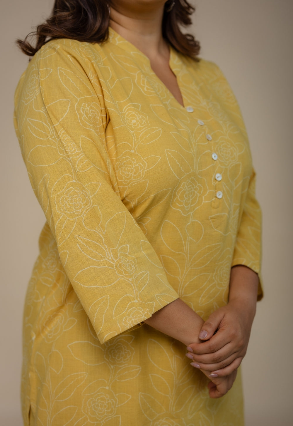 Afira Yellow Hand Block Print Slub Cotton Straight Kurta