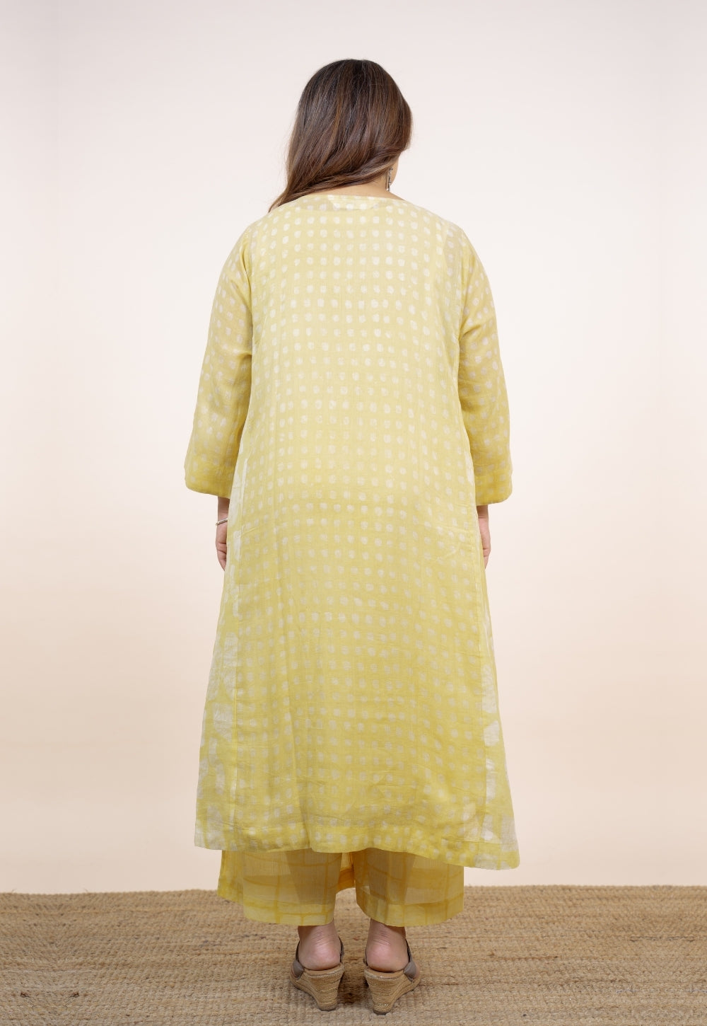 Fara Yellow Batik MulMul Jhabbha Kali Kurta