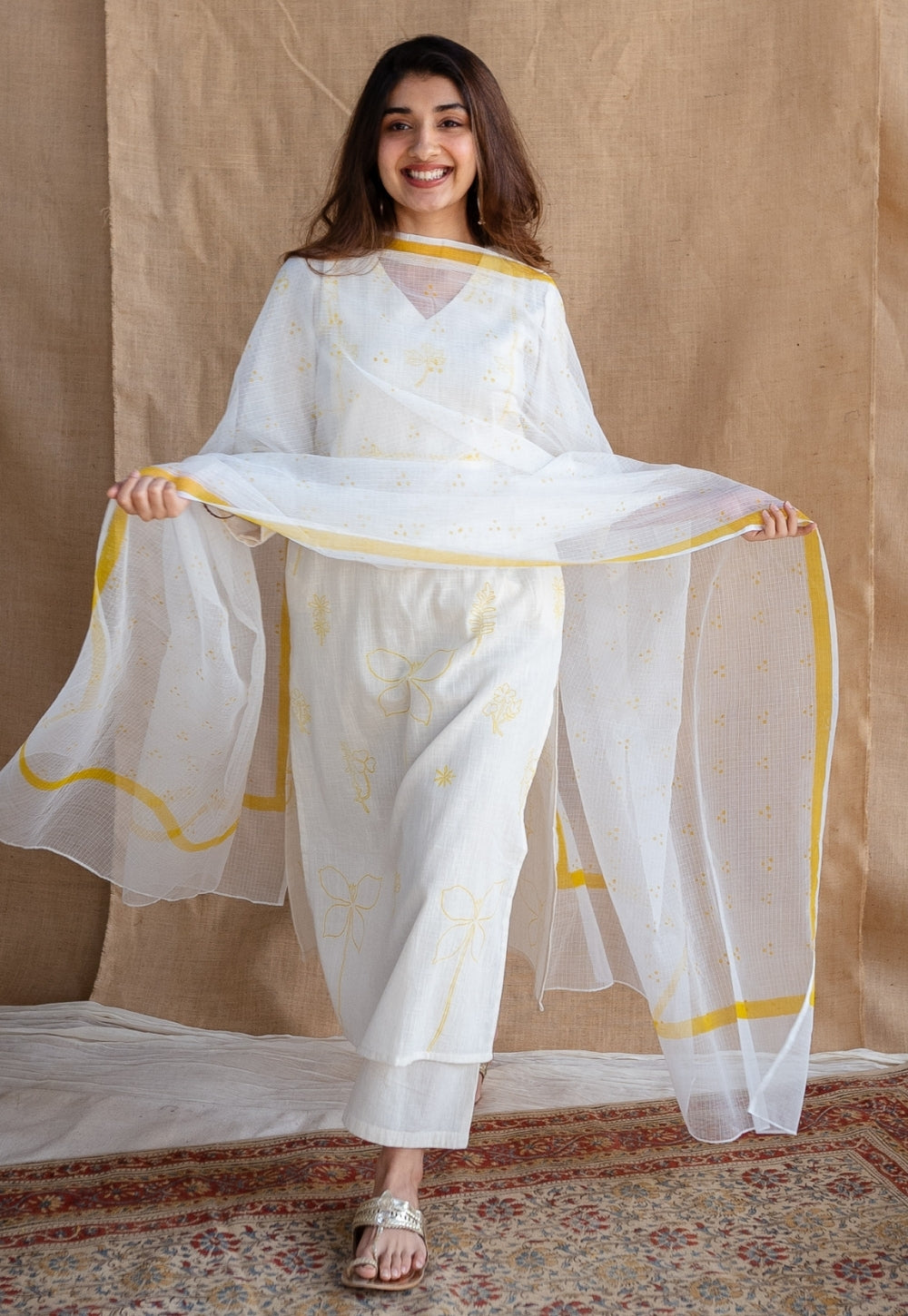 Seira Dabu Slub Cotton Hand Embroidered Kurta