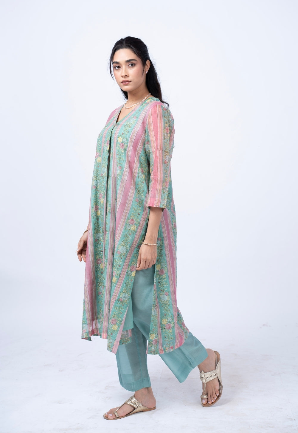 Raila Blue Sanganeri Chanderi Silk Straight Kurta