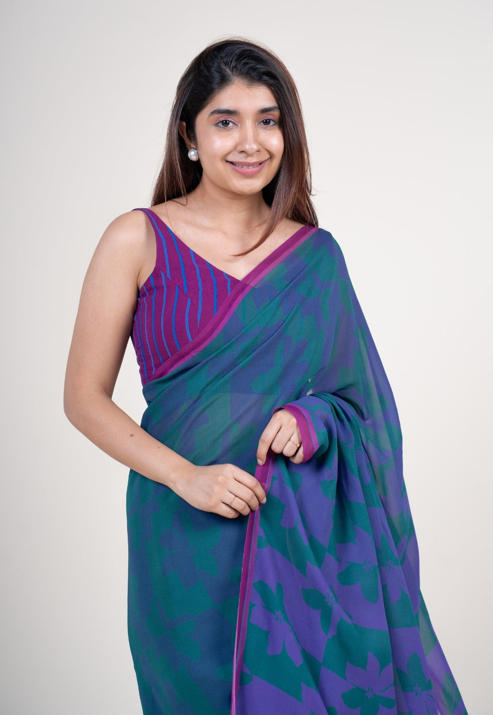 Ushika Purple Georgette Printed Saree