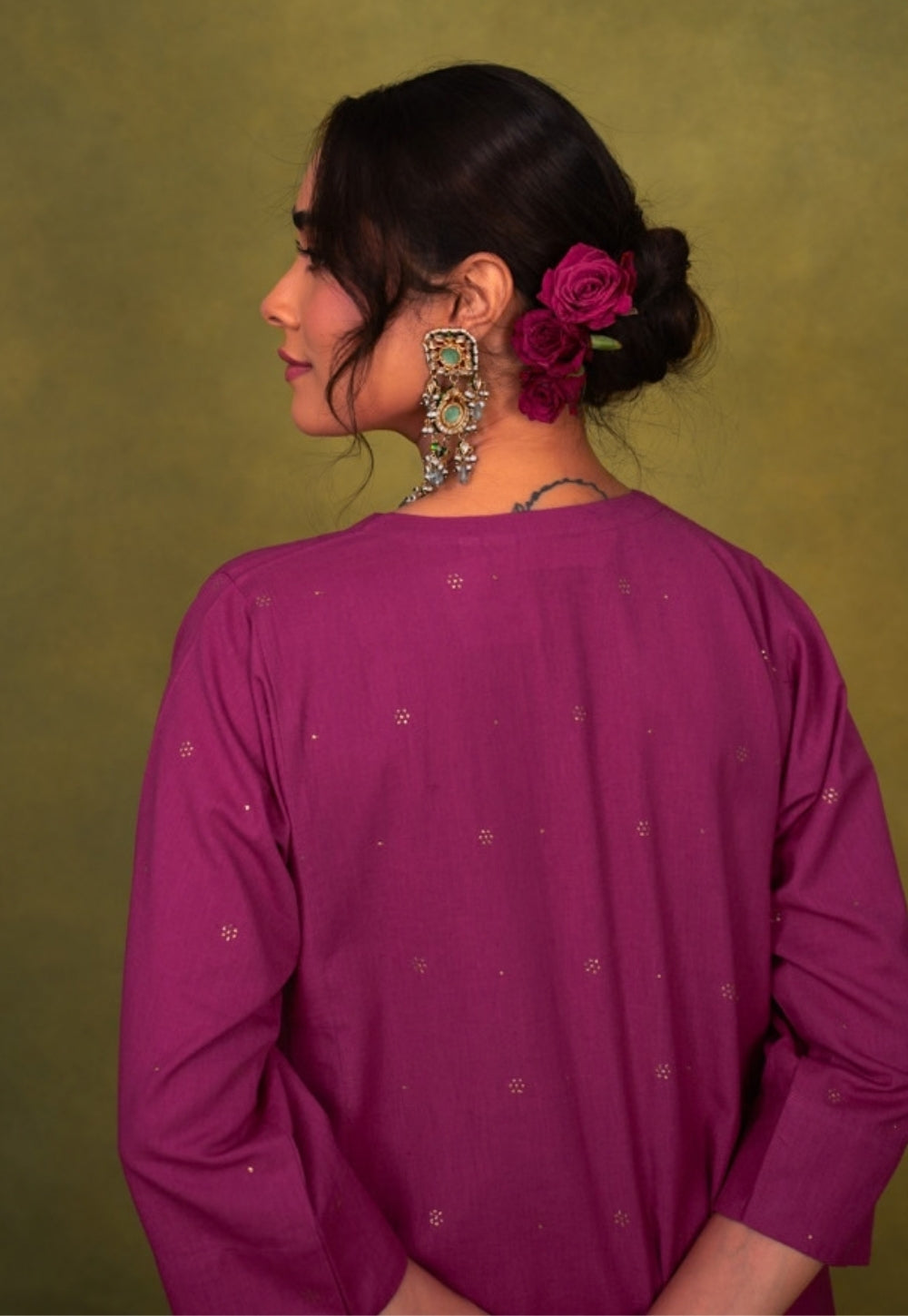Alizah Pink Rogan Handblock Printed Cotton Jhabbha Kali Suit Set (Set of 3)