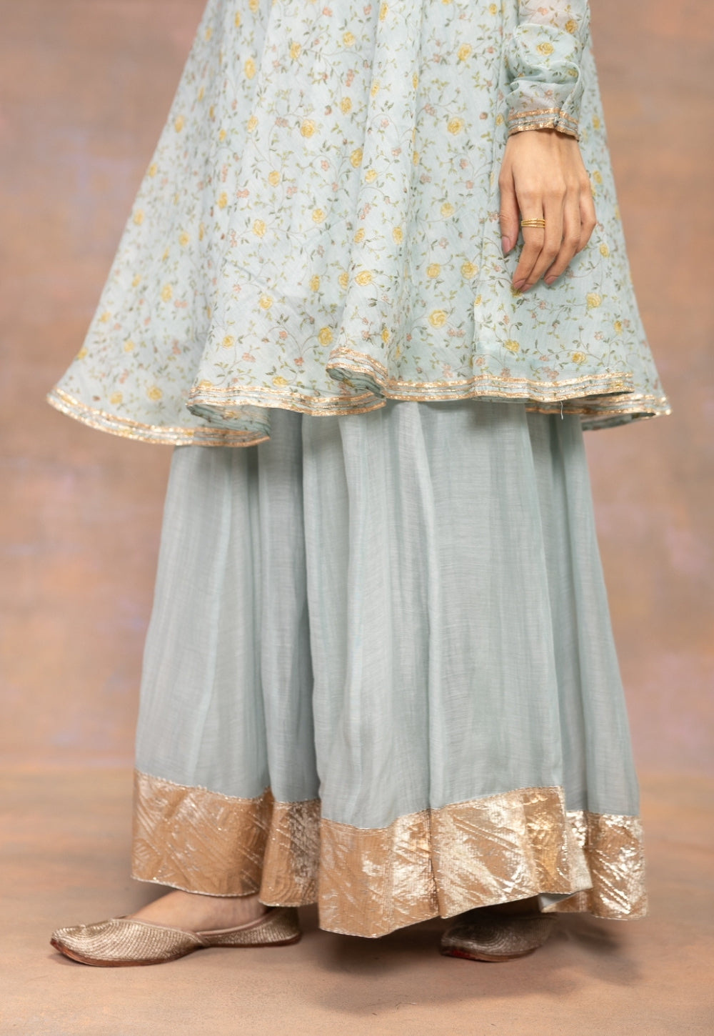 Ira Blue Solid Chanderi Silk Kali Sharara