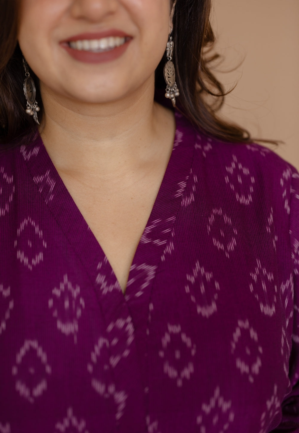 Avika Purple Handloom Ikkat Cotton Straight Kurta Set (Set of 2)