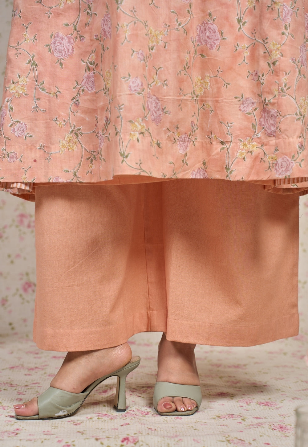 Mary Orange Sanganeri Mul Cotton Embroidered Kurta Set (Set of 2)