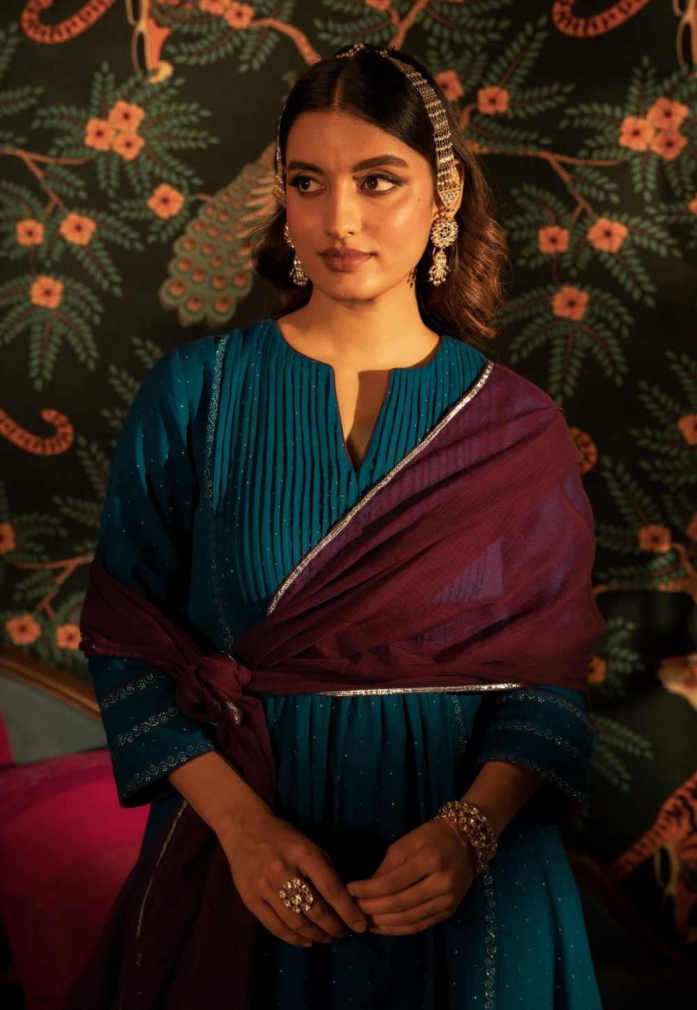 Jannat Blue Rogan Handblock Printed Cotton Flex Suit Set (Set of 3)
