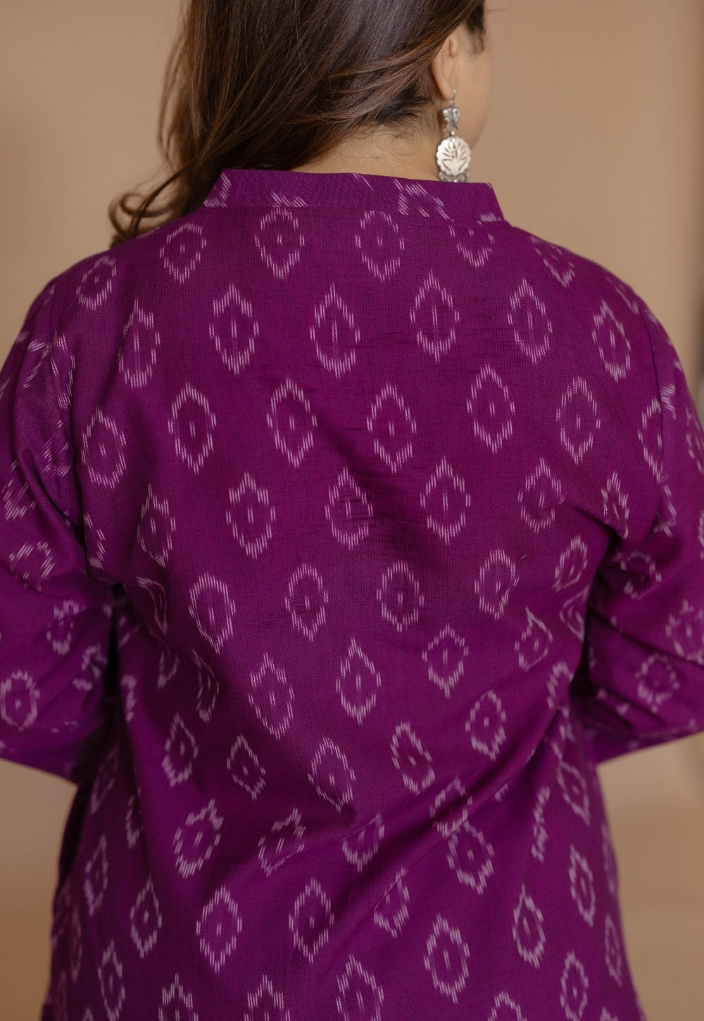 Avika Purple Handloom Ikkat Cotton Straight Kurta