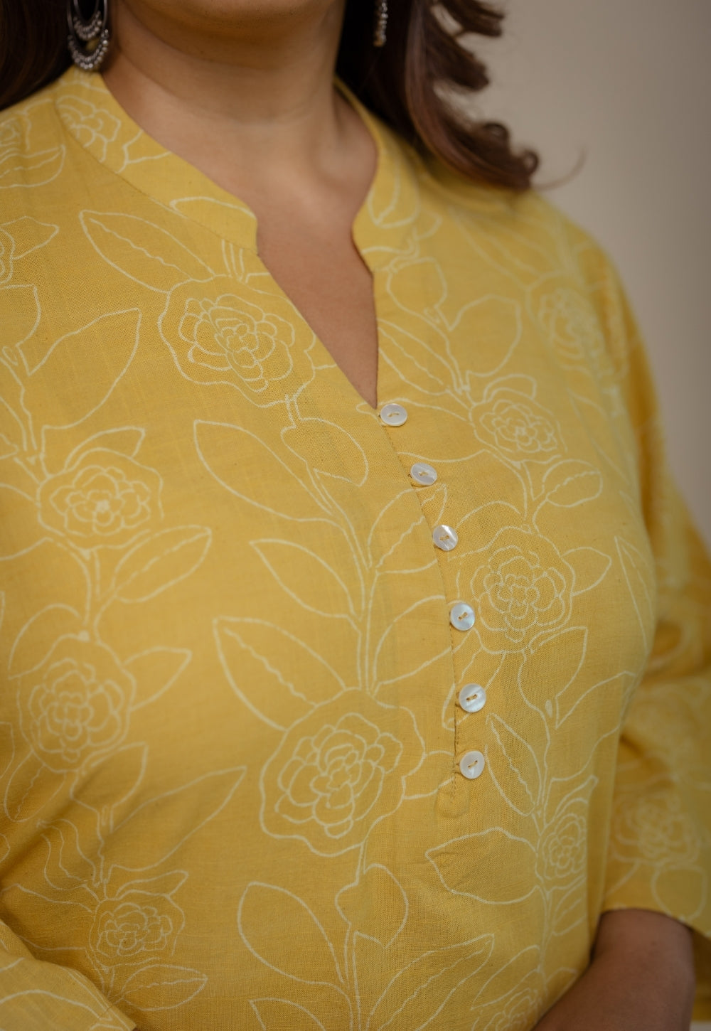 Afira Yellow Hand Block Print Slub Cotton Straight Kurta