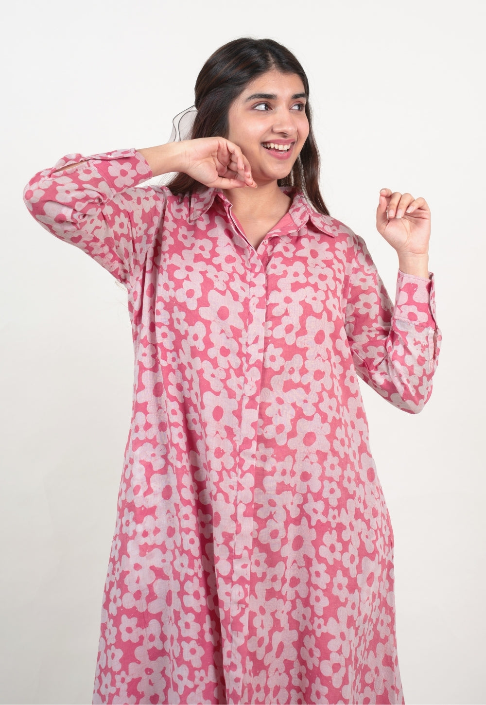 Samia Pink Batik MulMul A Line Dress