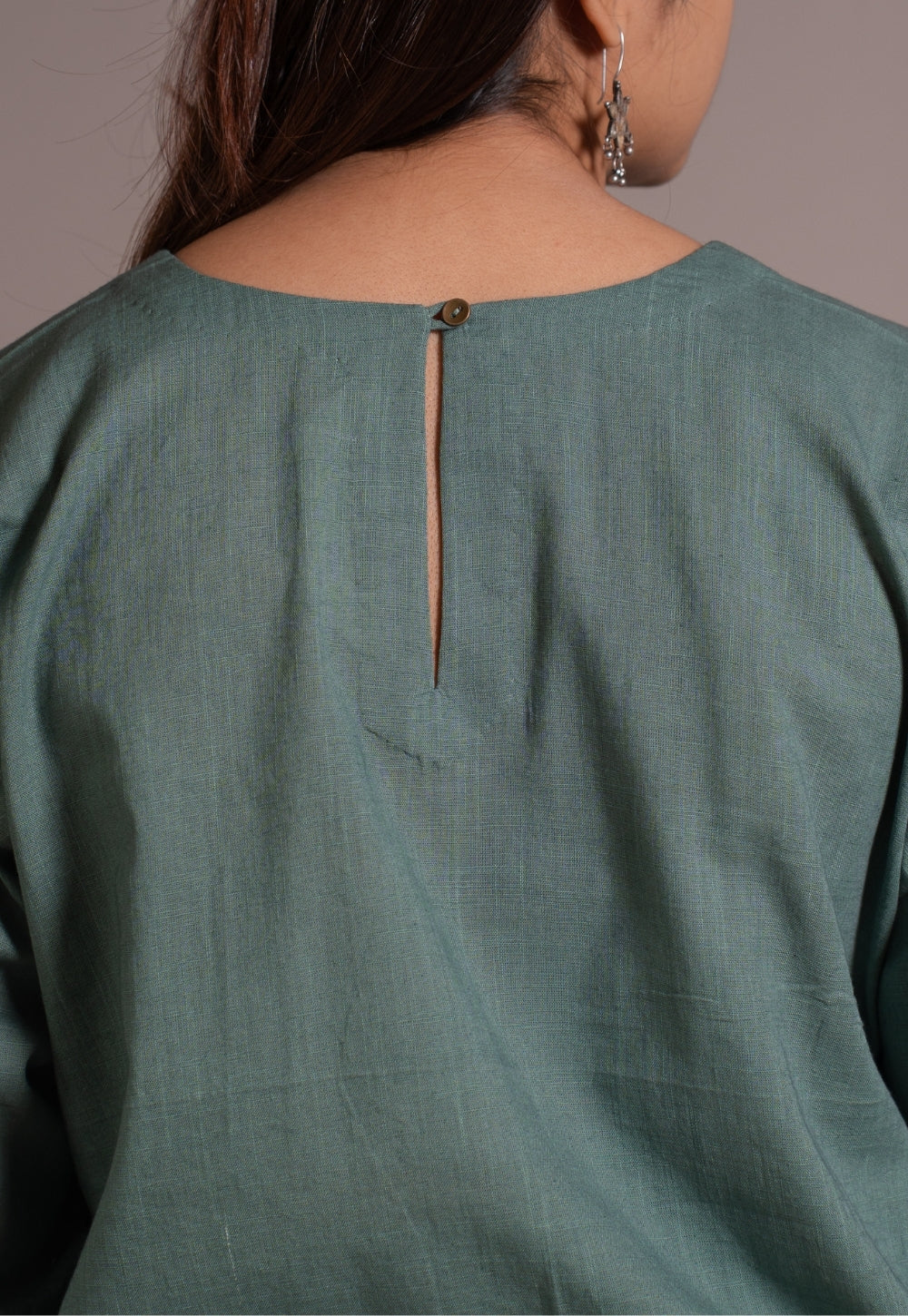 Dusty Teal Solid Slub Cotton Straight Kurta - DyeVerse