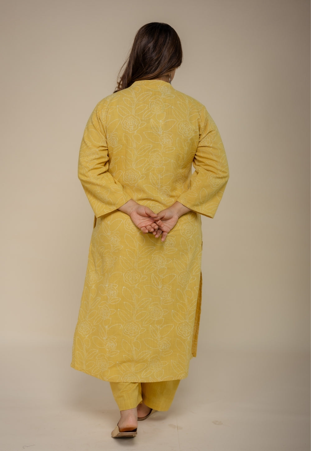 Afira Yellow Hand Block Print Slub Cotton Straight Kurta