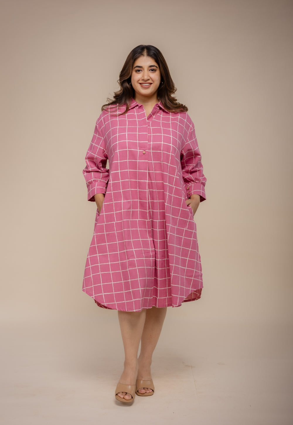 Ridah Pink Hand Block Print Cotton Anti-Fit Dress