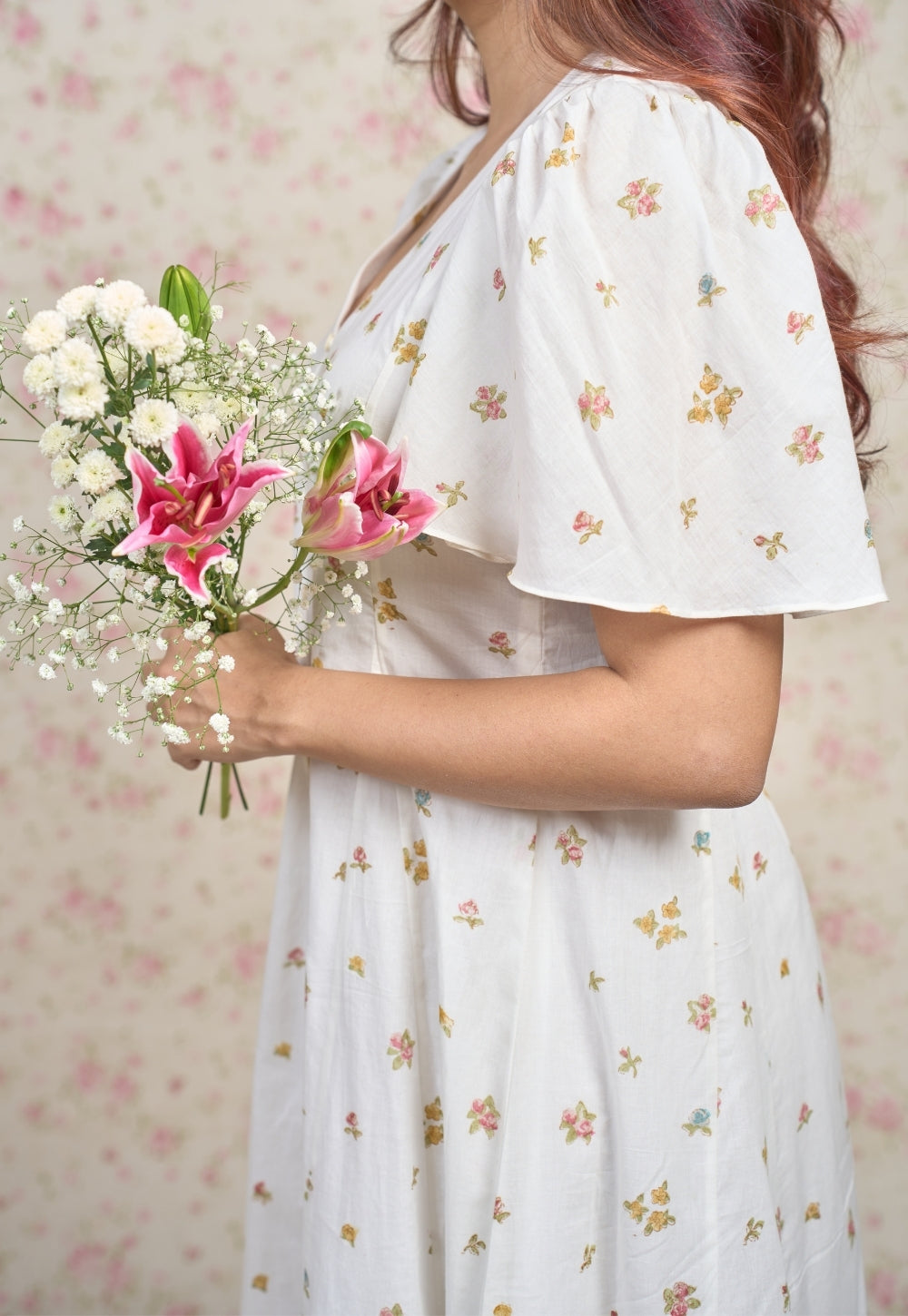 Sophia White Sangnaeri Mul Cotton A Line Dress