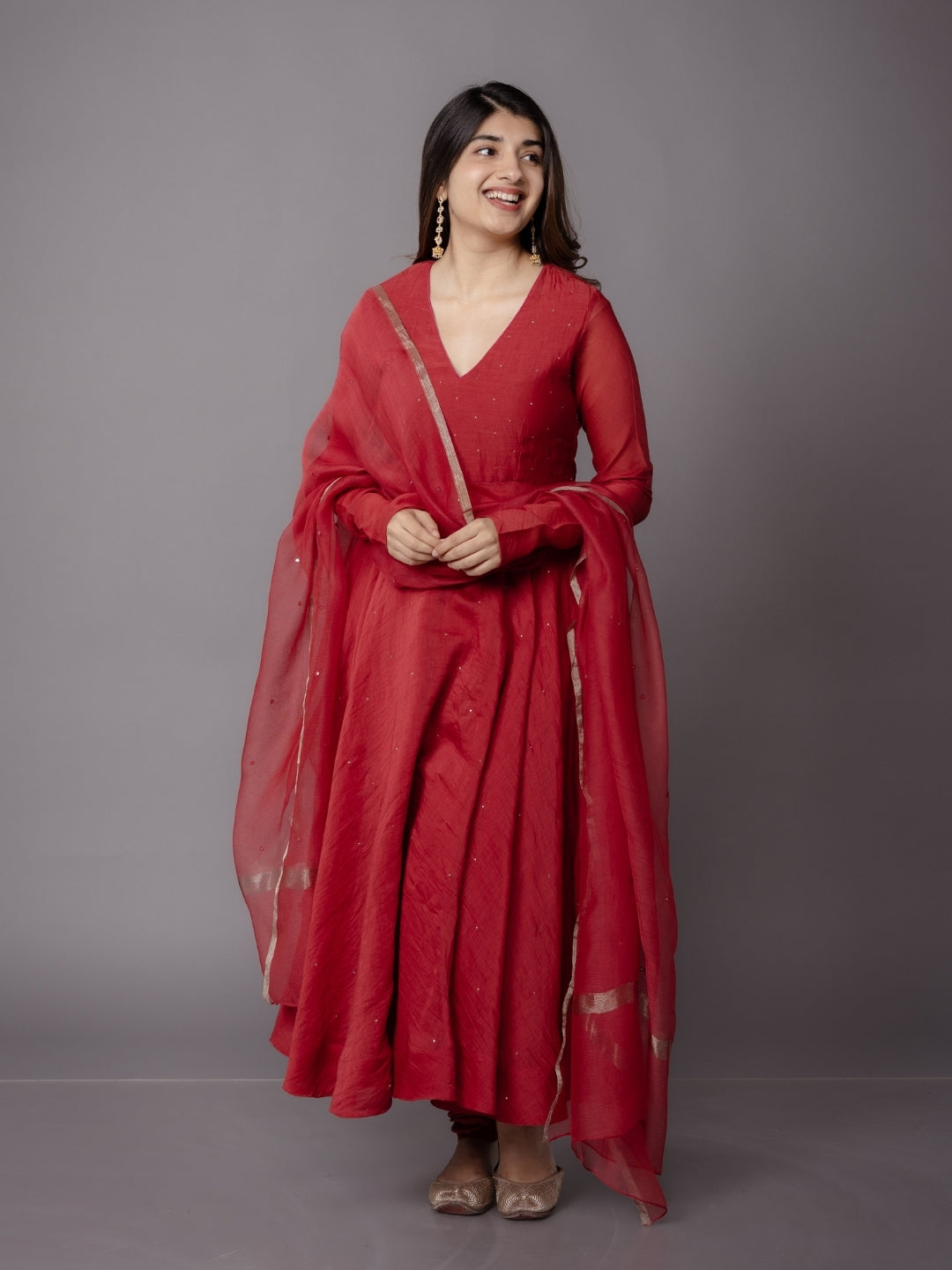 Miral Red Solid Chanderi Silk Churidar