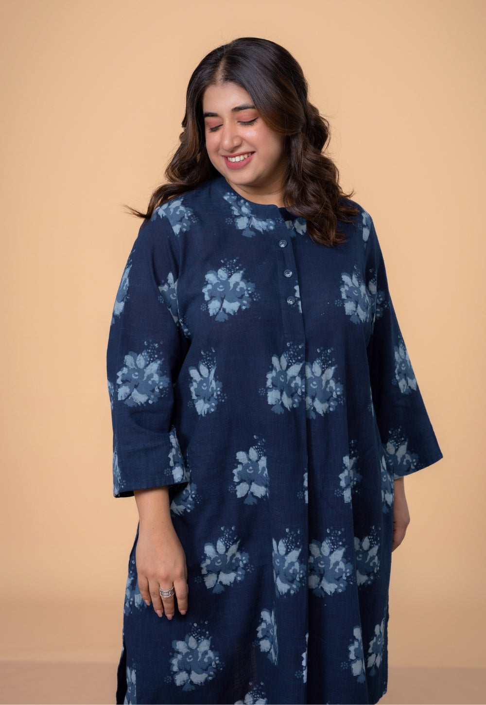 Harshi Blue Dabu Slub Cotton Straight Co-Ord Set