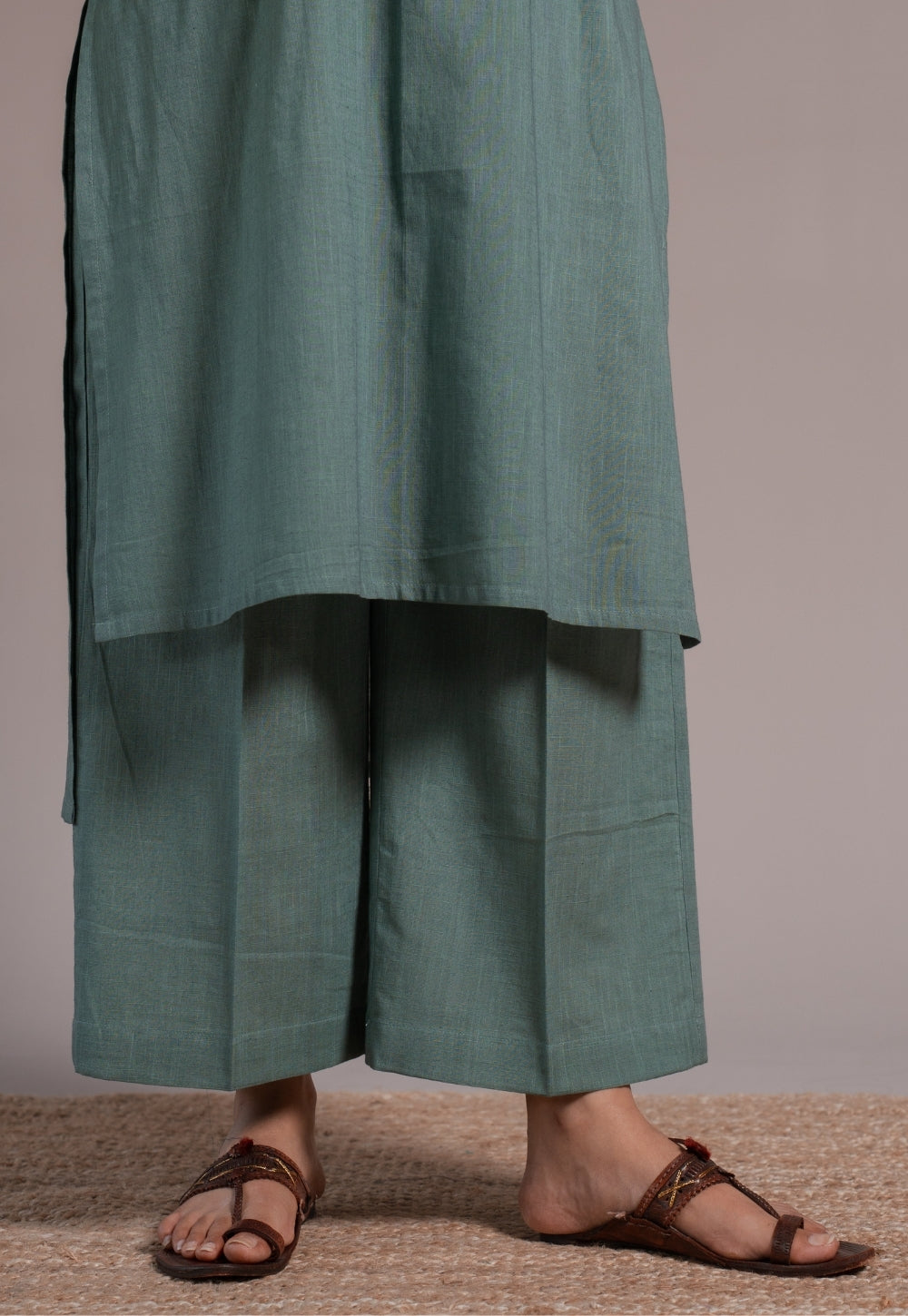 Dusty Teal Solid Slub Cotton Palazzo - DyeVerse