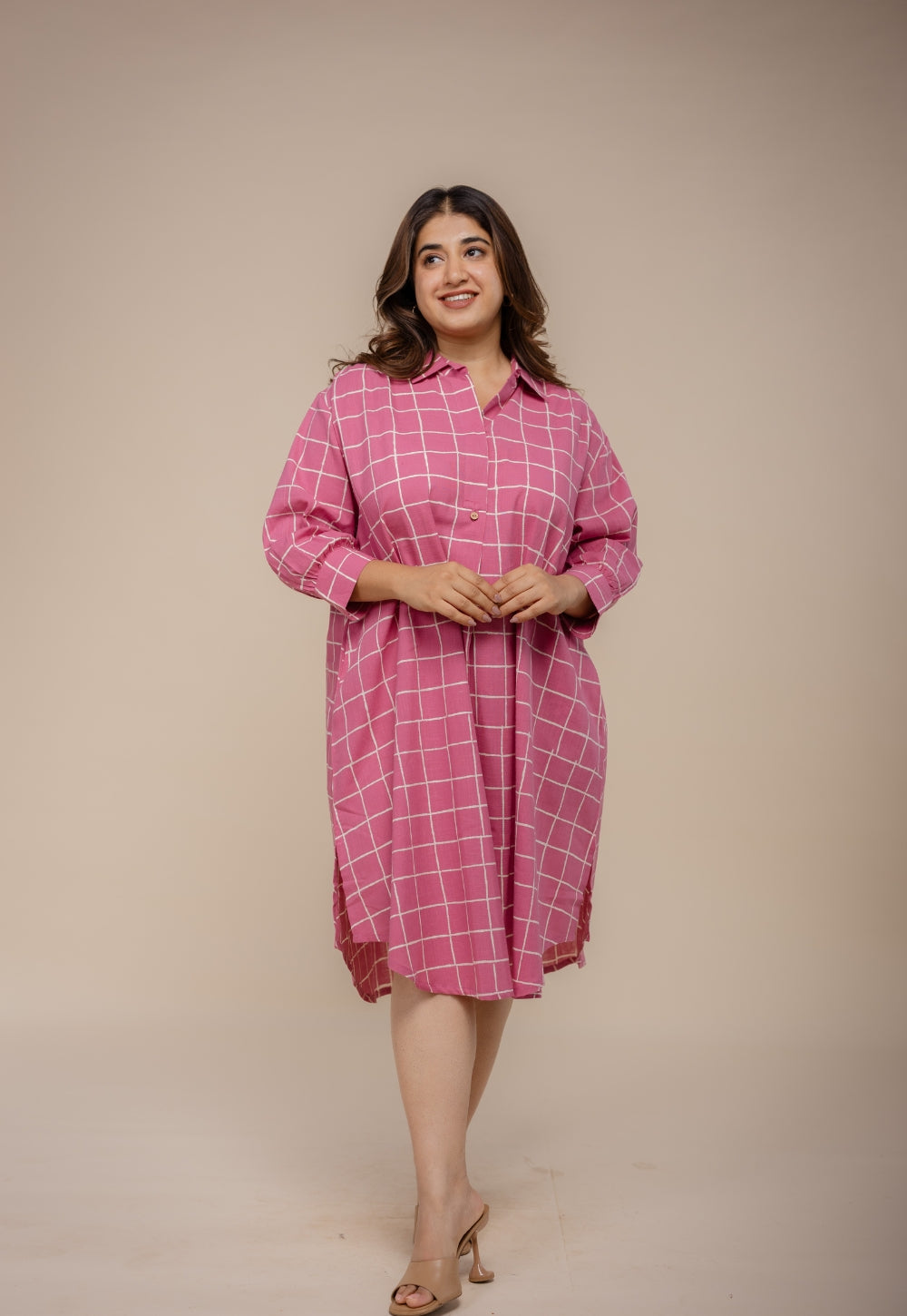Ridah Pink Hand Block Print Cotton Anti-Fit Dress