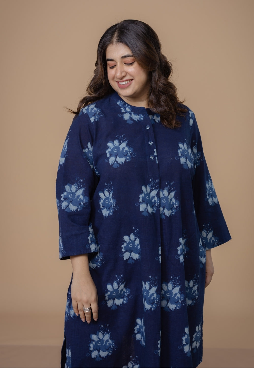 Harshi Blue Dabu Slub Cotton Straight Co-Ord Set