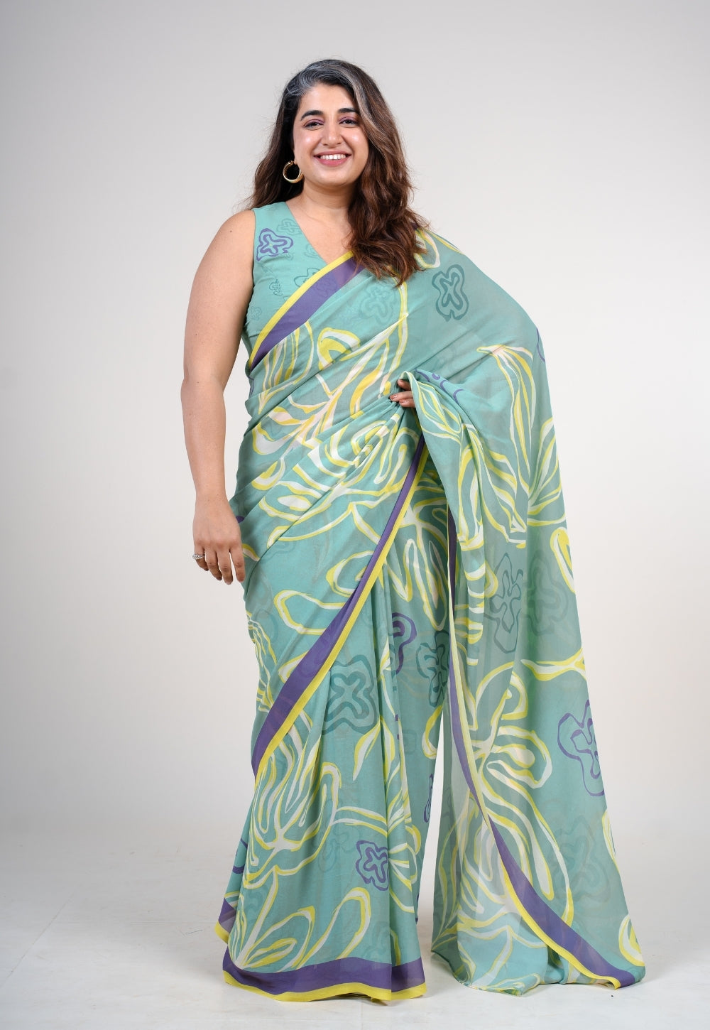 Fiyana Mint Green Georgette Printed Saree