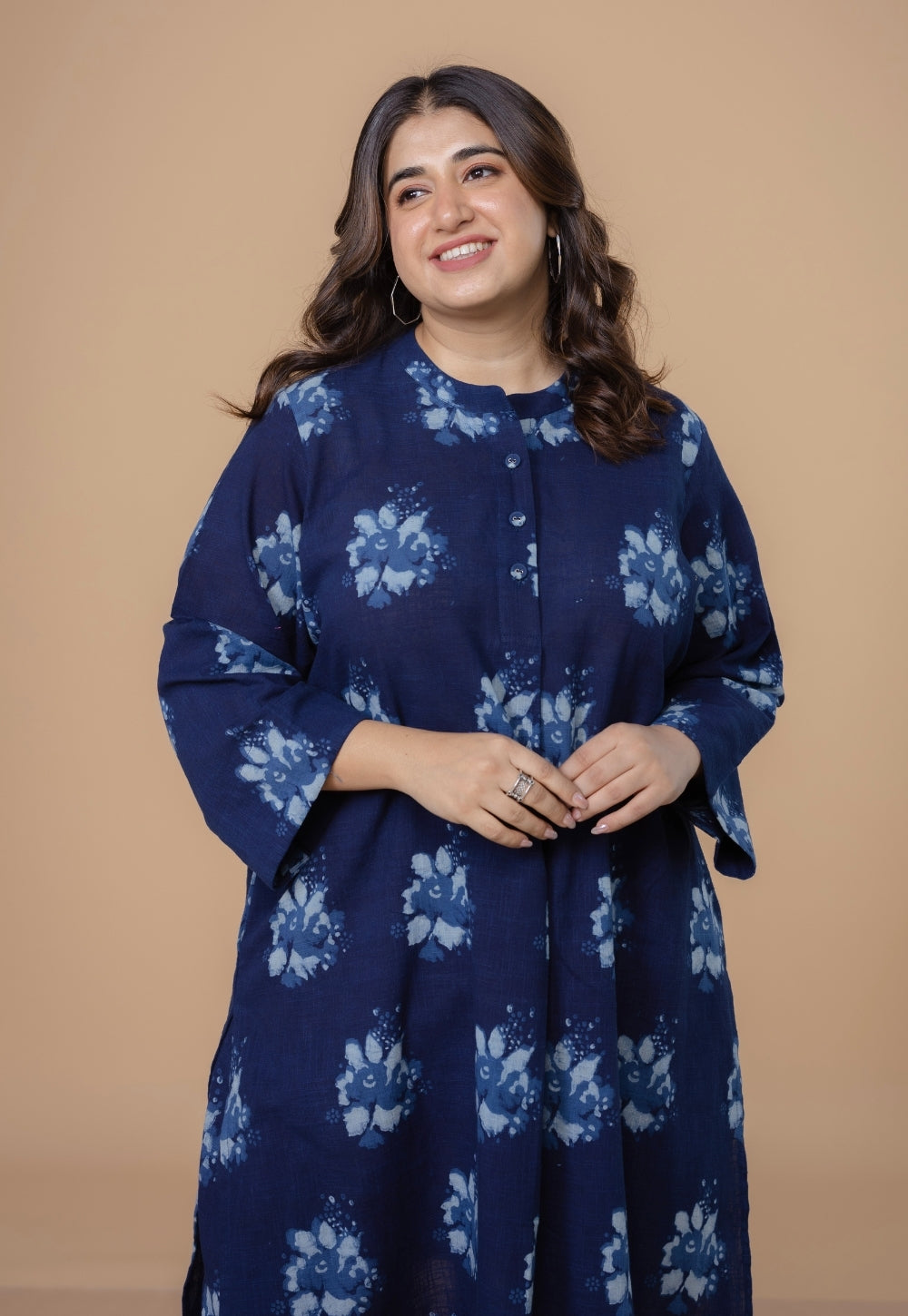 Harshi Blue Dabu Slub Cotton Straight Co-Ord Set