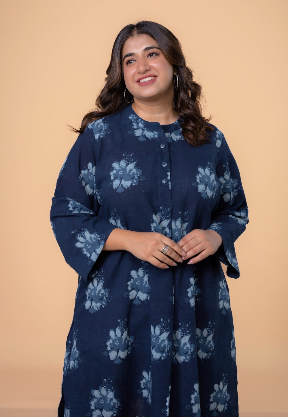 Harshi Blue Dabu Slub Cotton Straight Co-Ord Set