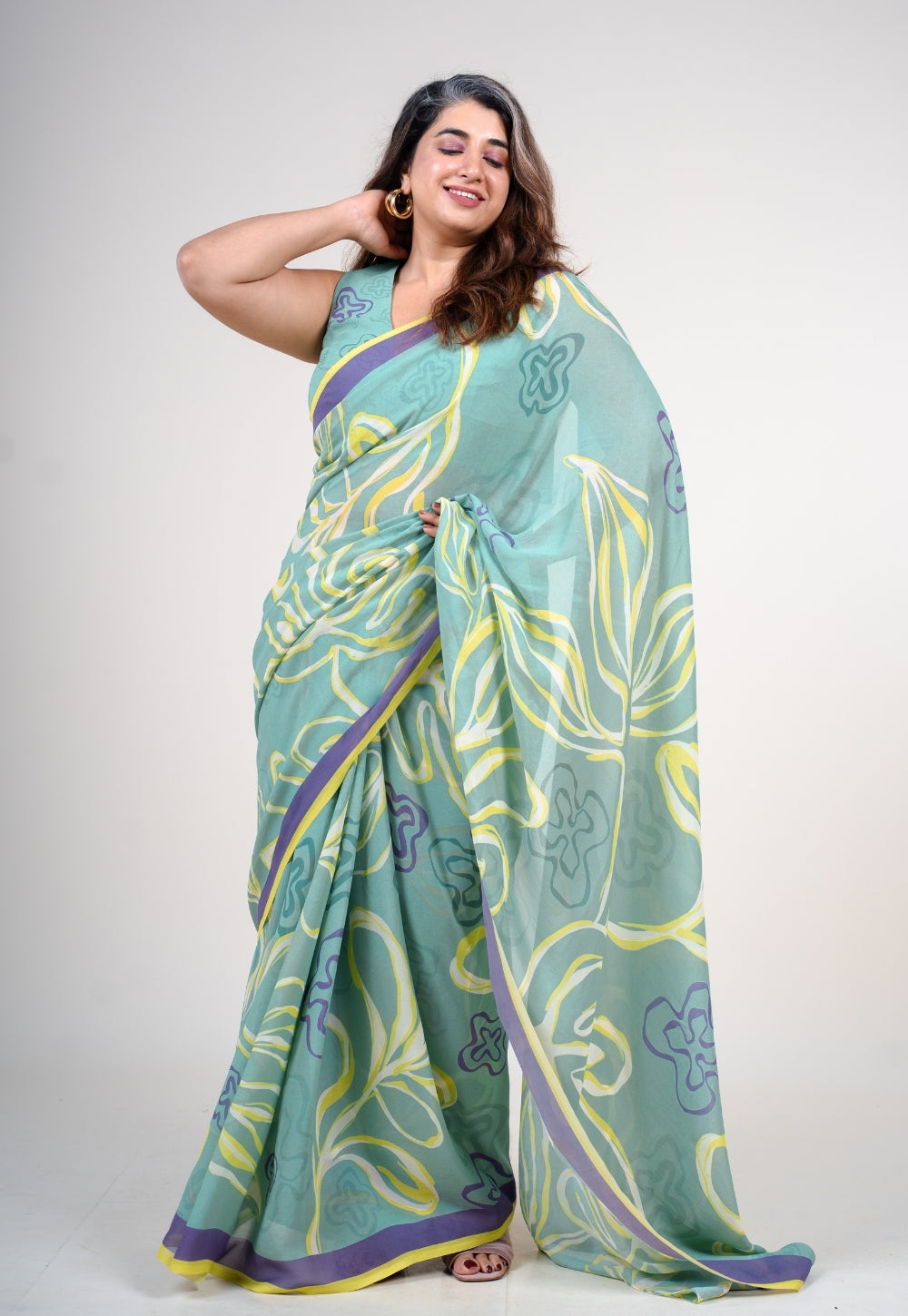 Fiyana Mint Green Georgette Printed Saree