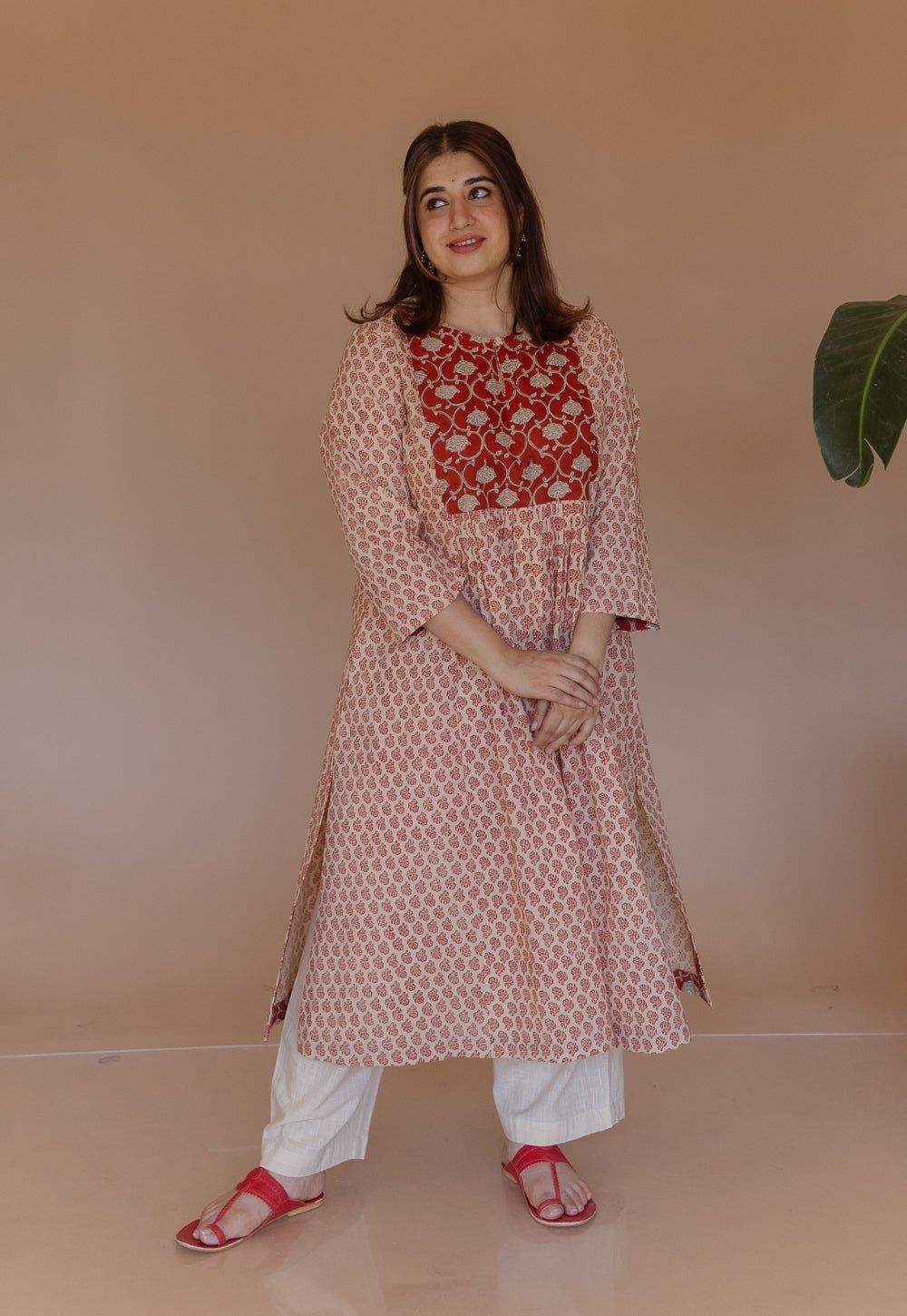 Shikha Red Bagru Cotton A Line Kurta