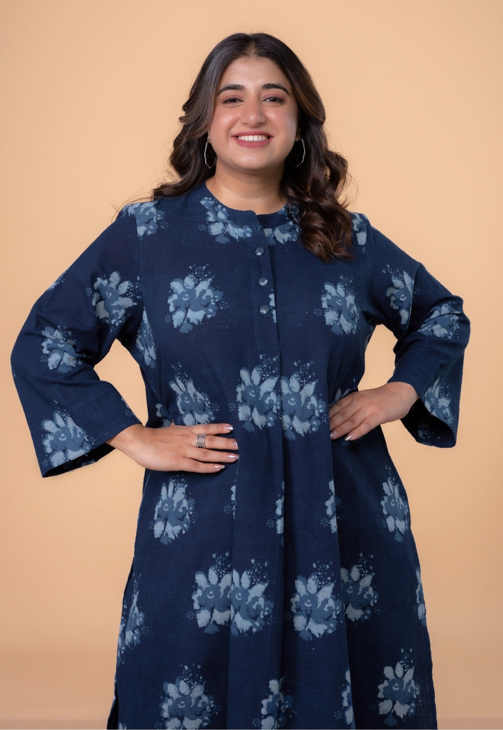 Harshi Blue Dabu Slub Cotton Straight Co-Ord Set