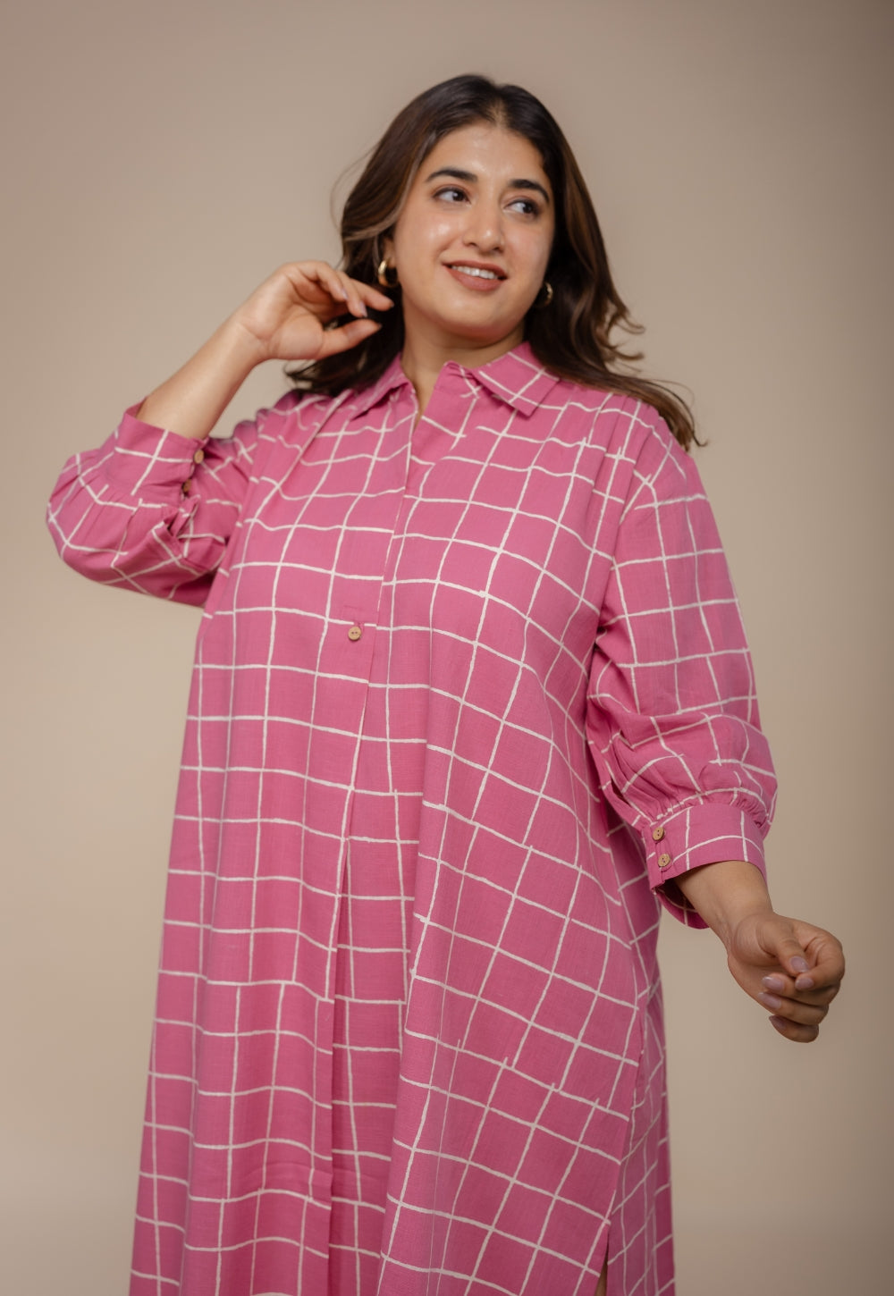 Ridah Pink Hand Block Print Cotton Anti-Fit Dress