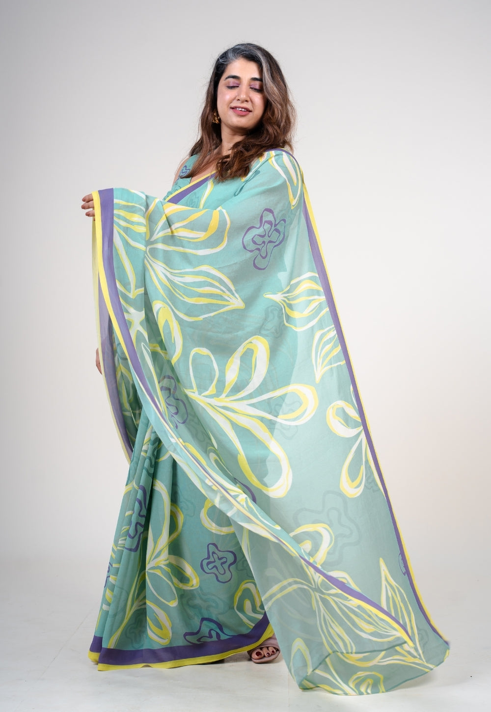 Fiyana Mint Green Georgette Printed Saree