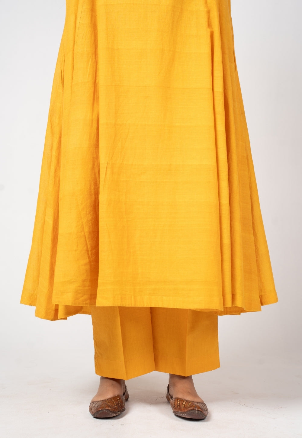 Yashi Yellow Solid Cotton Flex Straight Pant