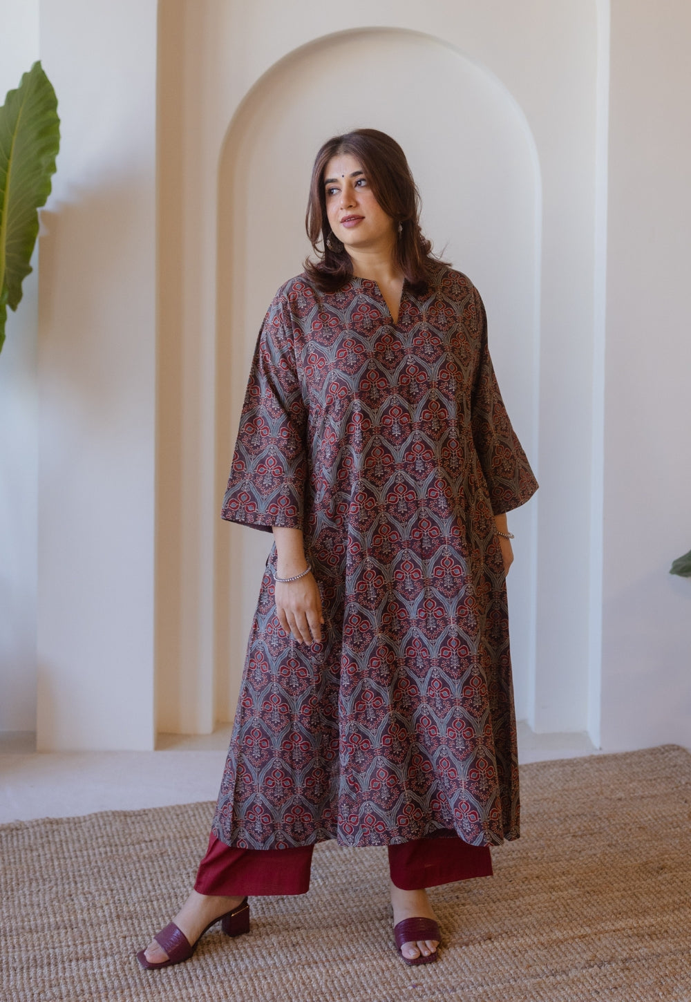 Nyra Brown Ajrakh Cotton Jhabbha Kali Kurta